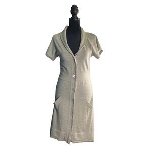 IISLI Womens Small Cream Button Front Long Line Short Sleeve Cardigan, Dress